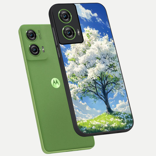  Blossom Sky Serenity phone case For Moto Edge 50 Fusion showing premium glass back cover with detailed artwork