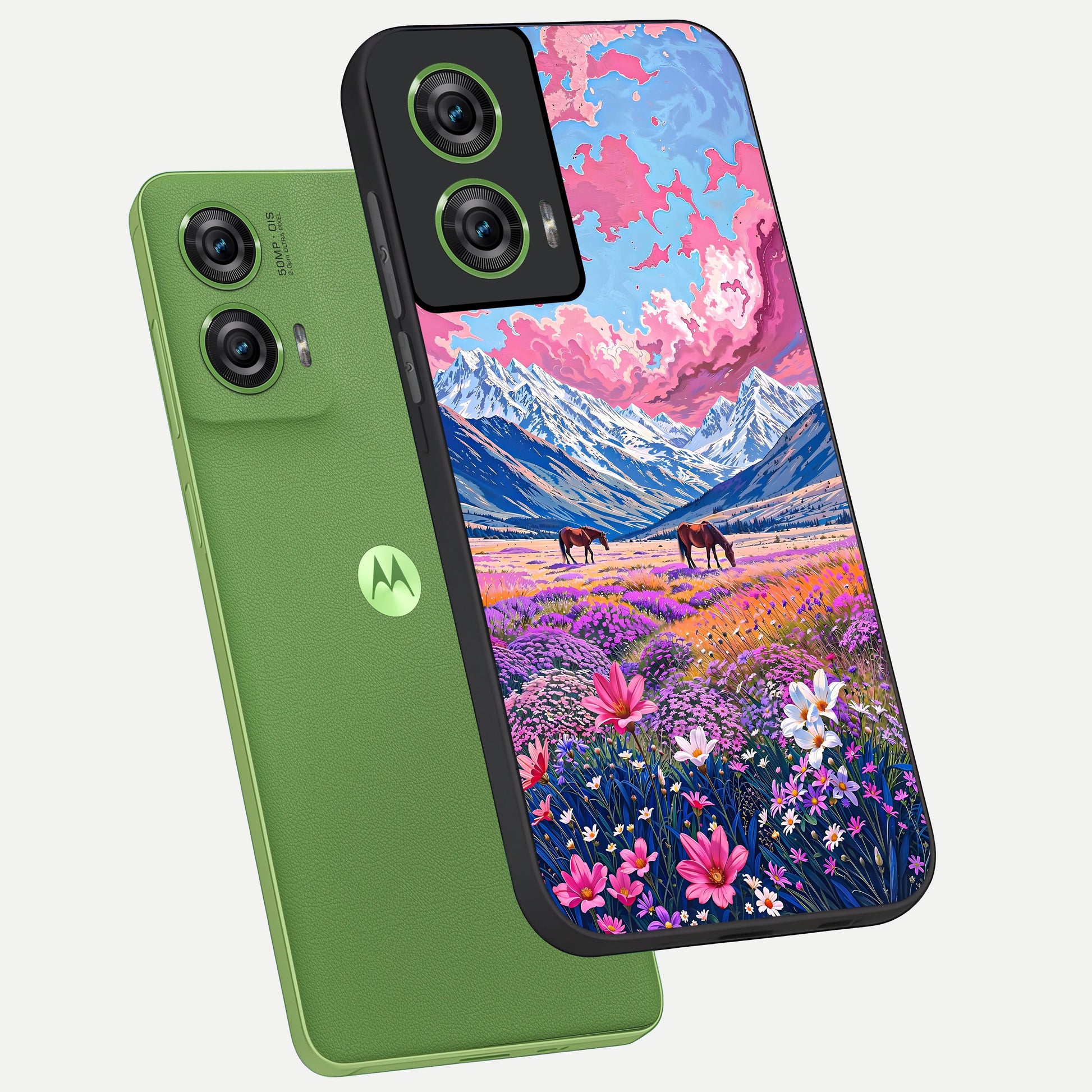  Blossom Valley Dream phone case For Moto Edge 50 Fusion showing premium glass back cover with detailed artwork