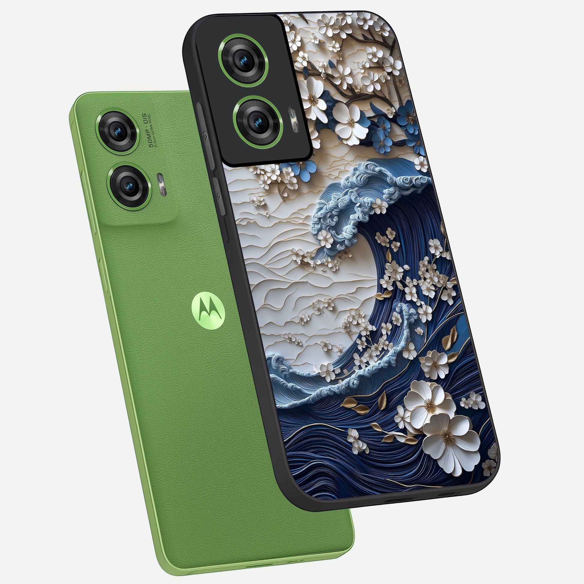  Blossom Wave Art phone case For Moto Edge 50 Fusion showing premium glass back cover with detailed artwork