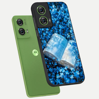  Blue Bloom Tales phone case For Moto Edge 50 Fusion showing premium glass back cover with detailed artwork