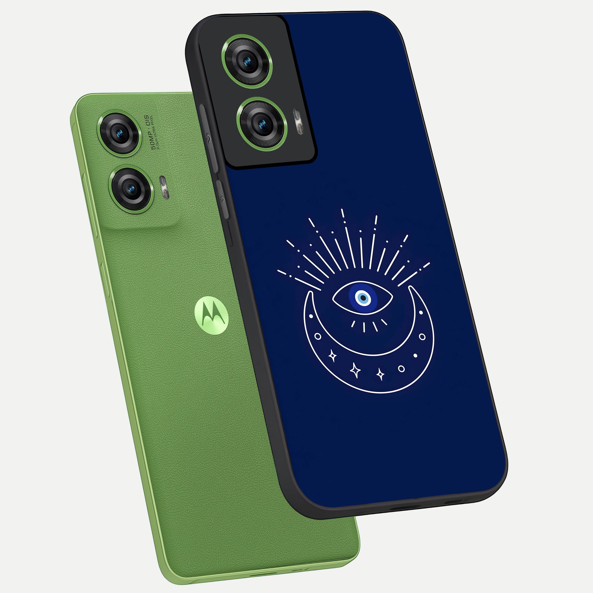  Blue Evil Eye phone case For Moto Edge 50 Fusion showing premium glass back cover with detailed artwork