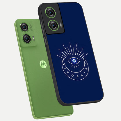  Blue Evil Eye phone case For Moto Edge 50 Fusion showing premium glass back cover with detailed artwork