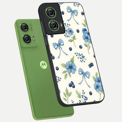  Blue Flower And Bow phone case For Moto Edge 50 Fusion showing premium glass back cover with detailed artwork