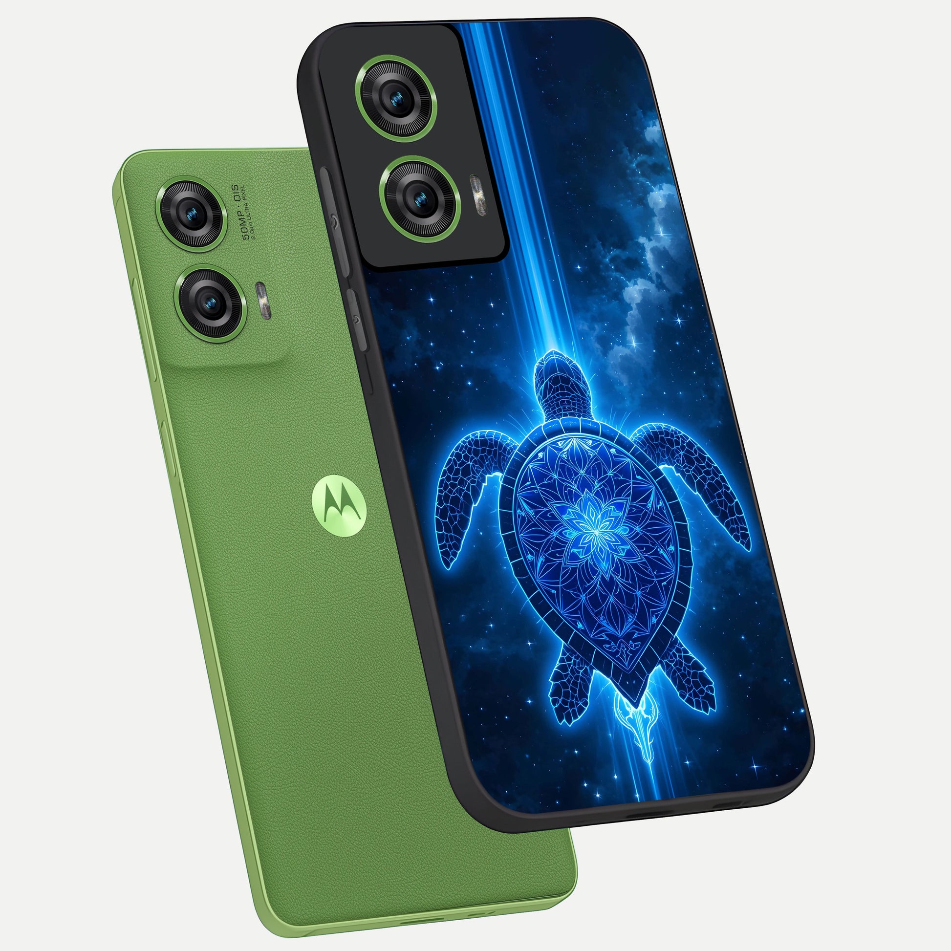  Blue Galaxy Turtle phone case For Moto Edge 50 Fusion showing premium glass back cover with detailed artwork