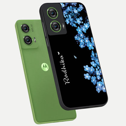  Blue Petal Dream Custom Name phone case For Moto Edge 50 Fusion showing premium glass back cover with detailed artwork