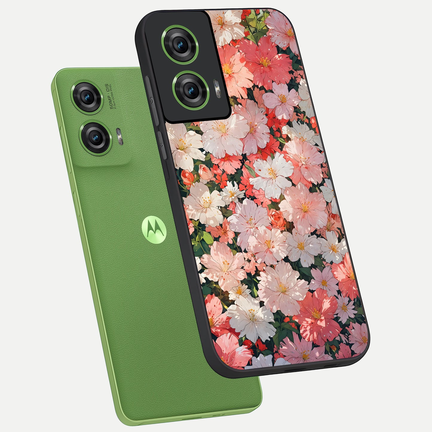 Blush Bloom Field phone case For Moto Edge 50 Fusion showing premium glass back cover with detailed artwork