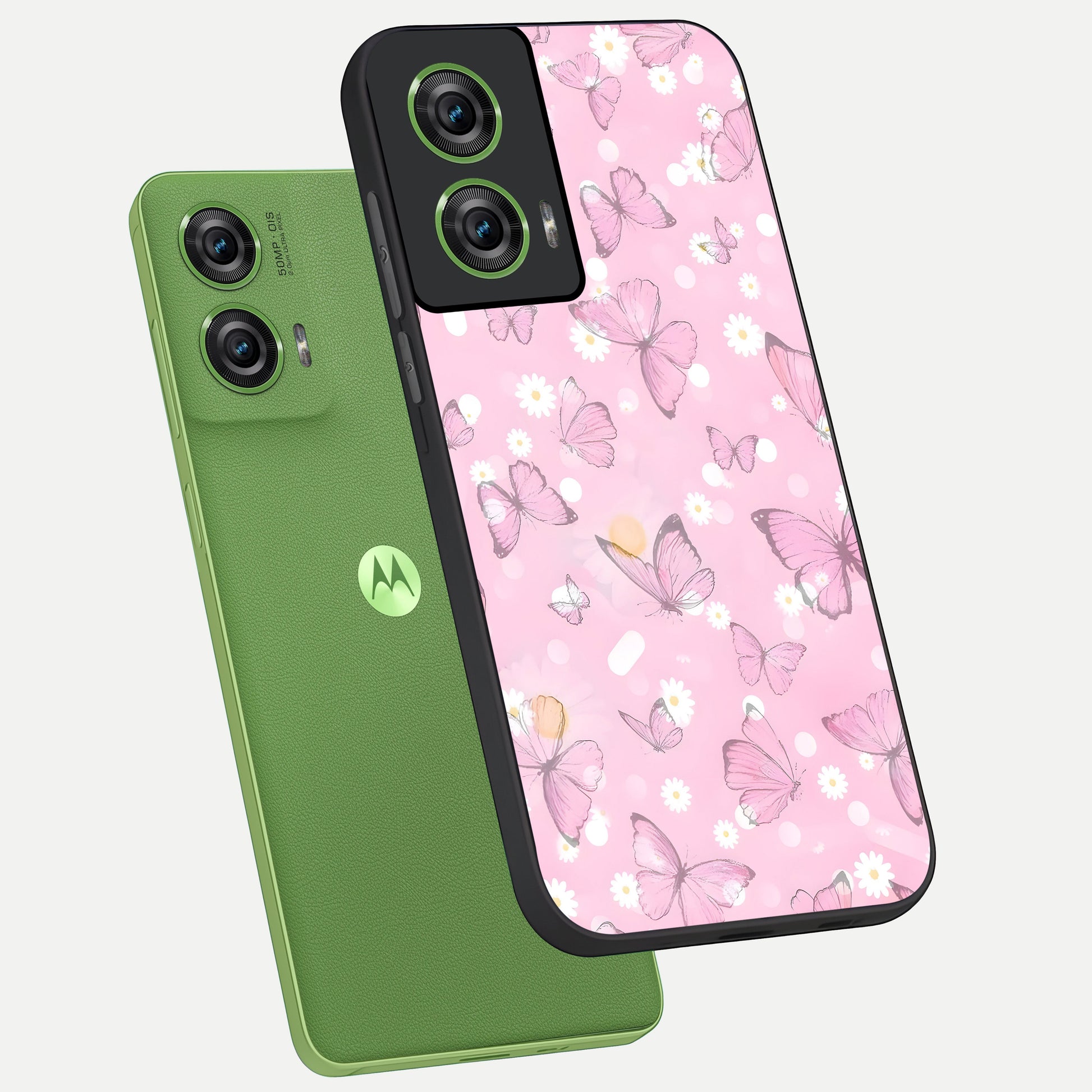  Blush Butterfly Garden phone case For Moto Edge 50 Fusion showing premium glass back cover with detailed artwork