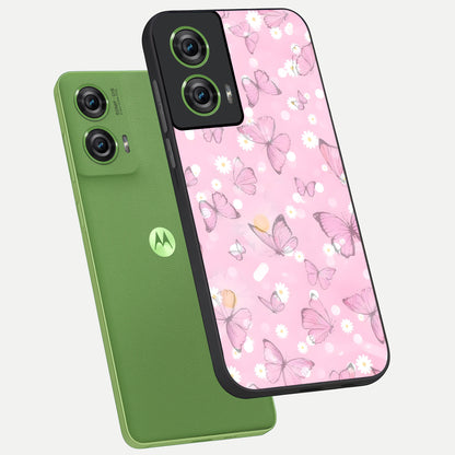  Blush Butterfly Garden phone case For Moto Edge 50 Fusion showing premium glass back cover with detailed artwork