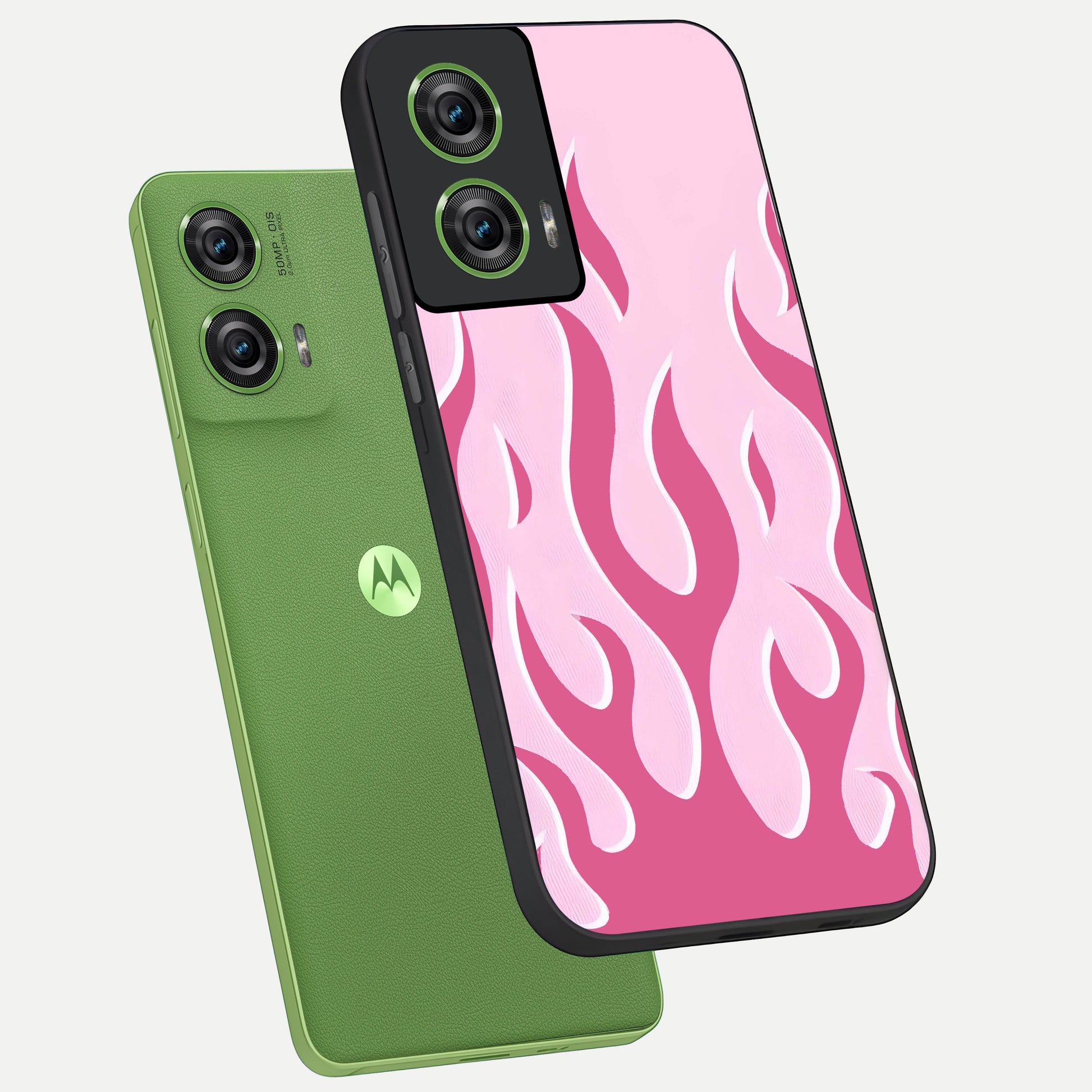  Blush Flame Energy phone case For Moto Edge 50 Fusion showing premium glass back cover with detailed artwork