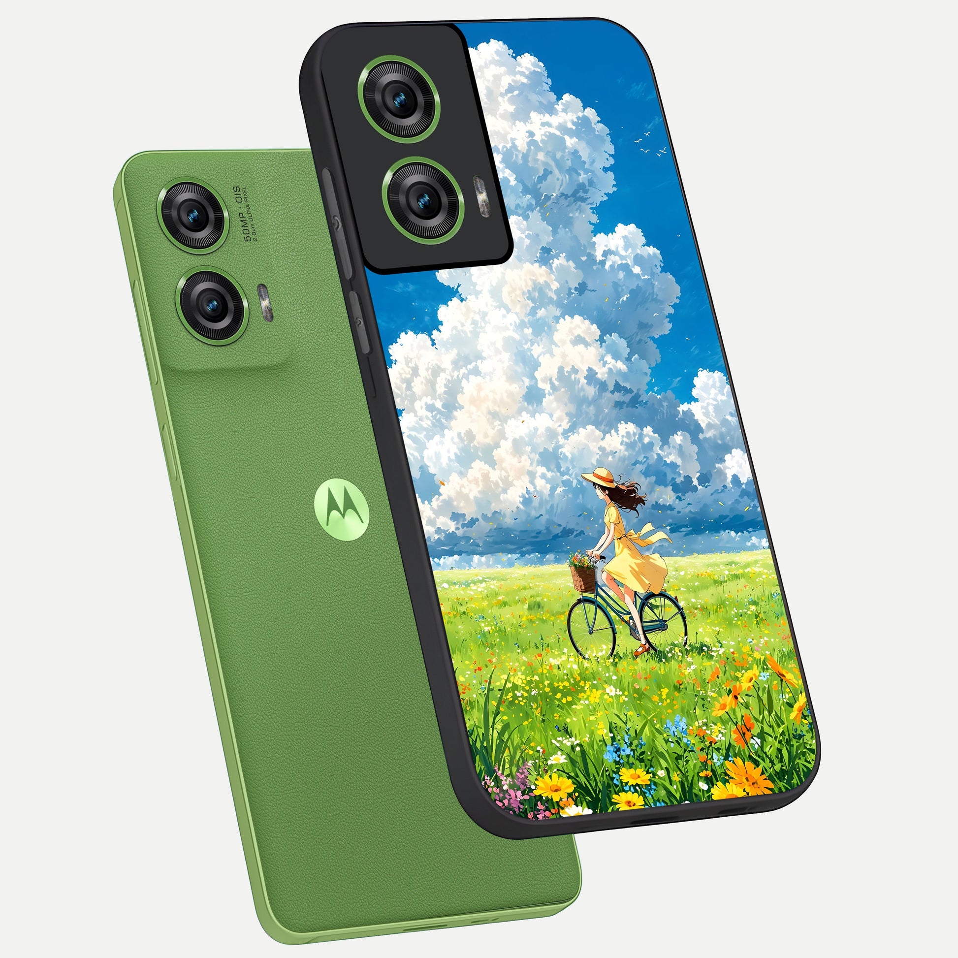  Breezy Meadow Ride phone case For Moto Edge 50 Fusion showing premium glass back cover with detailed artwork