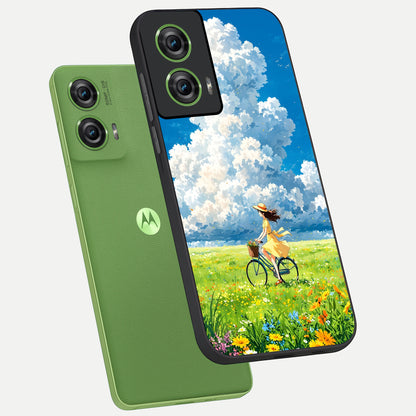  Breezy Meadow Ride phone case For Moto Edge 50 Fusion showing premium glass back cover with detailed artwork