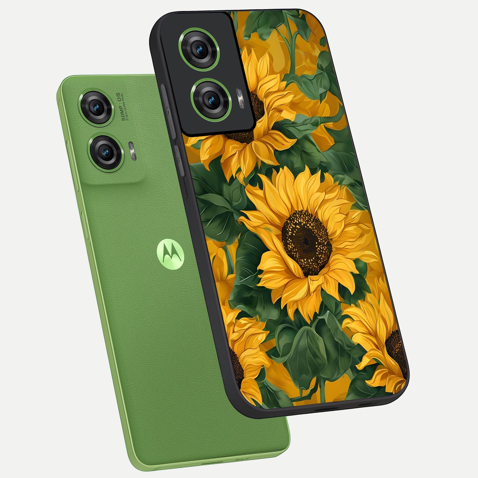  Bright Sunflower Bloom phone case For Moto Edge 50 Fusion showing premium glass back cover with detailed artwork
