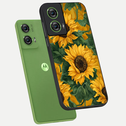  Bright Sunflower Bloom phone case For Moto Edge 50 Fusion showing premium glass back cover with detailed artwork