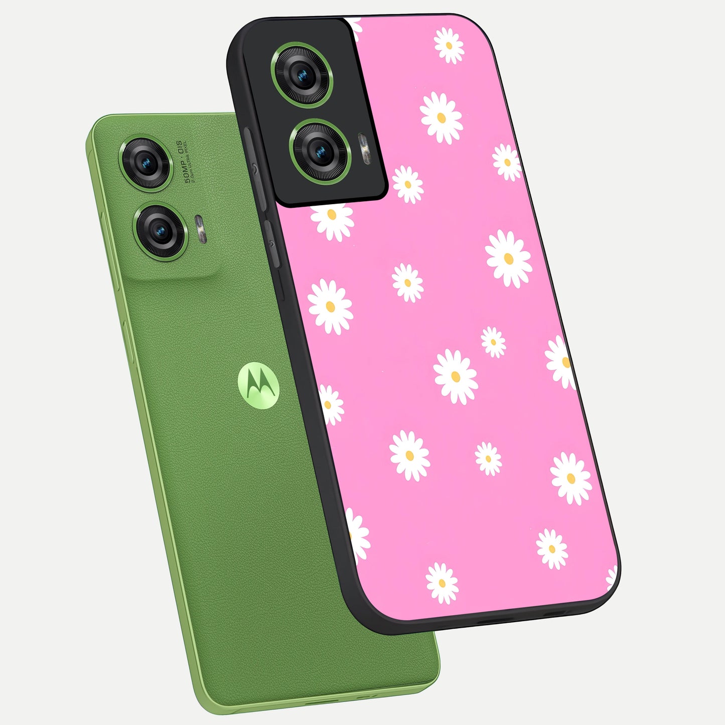 Bubblegum Daisy Pop phone case For Moto Edge 50 Fusion showing premium glass back cover with detailed artwork