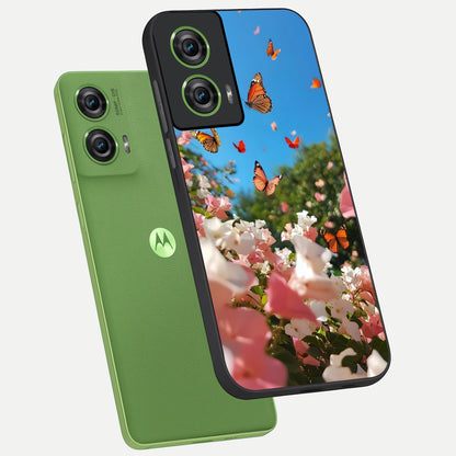 Butterflies In Bloom Sky phone case For Moto Edge 50 Fusion showing premium glass back cover with detailed artwork