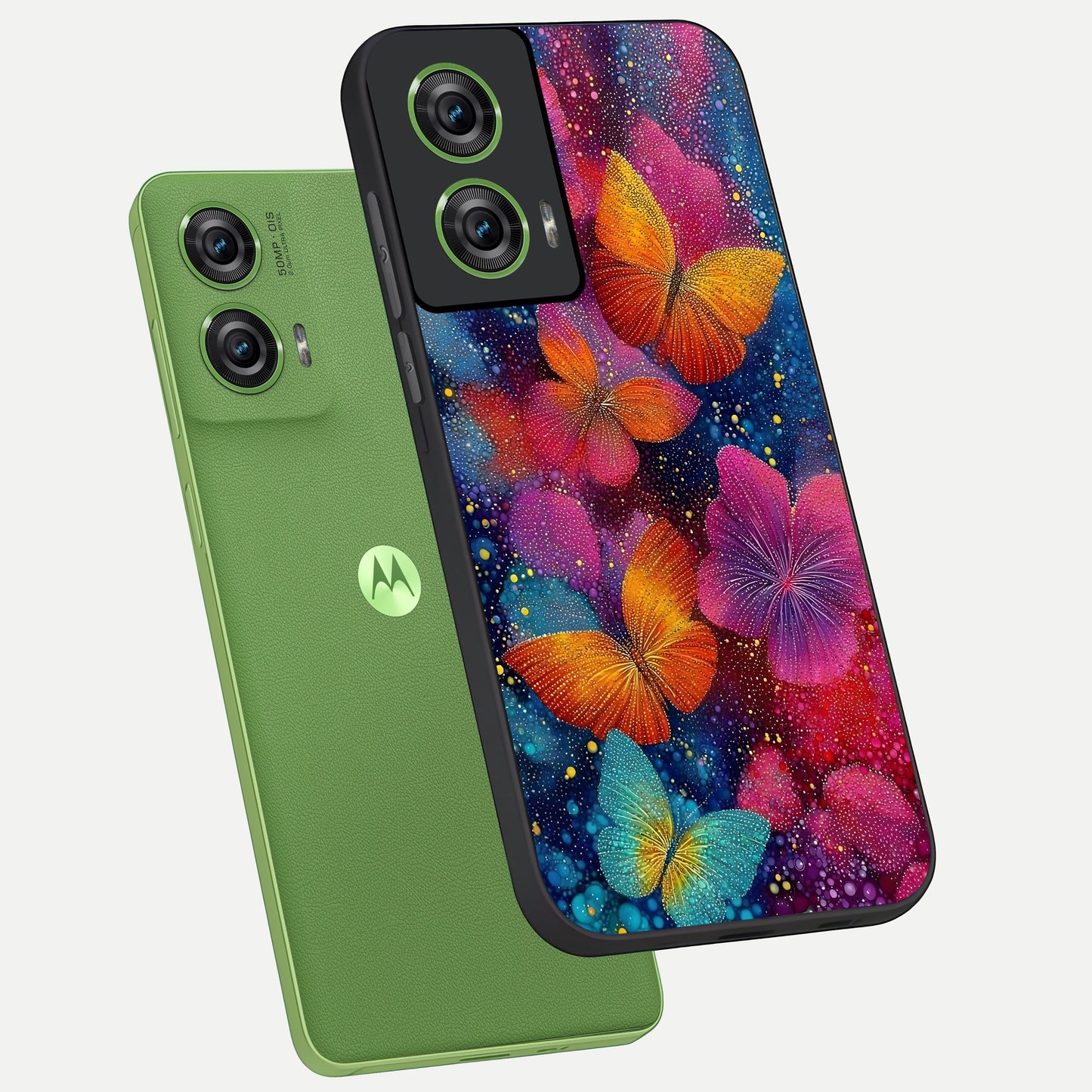  Butterfly Dream Mist phone case For Moto Edge 50 Fusion showing premium glass back cover with detailed artwork
