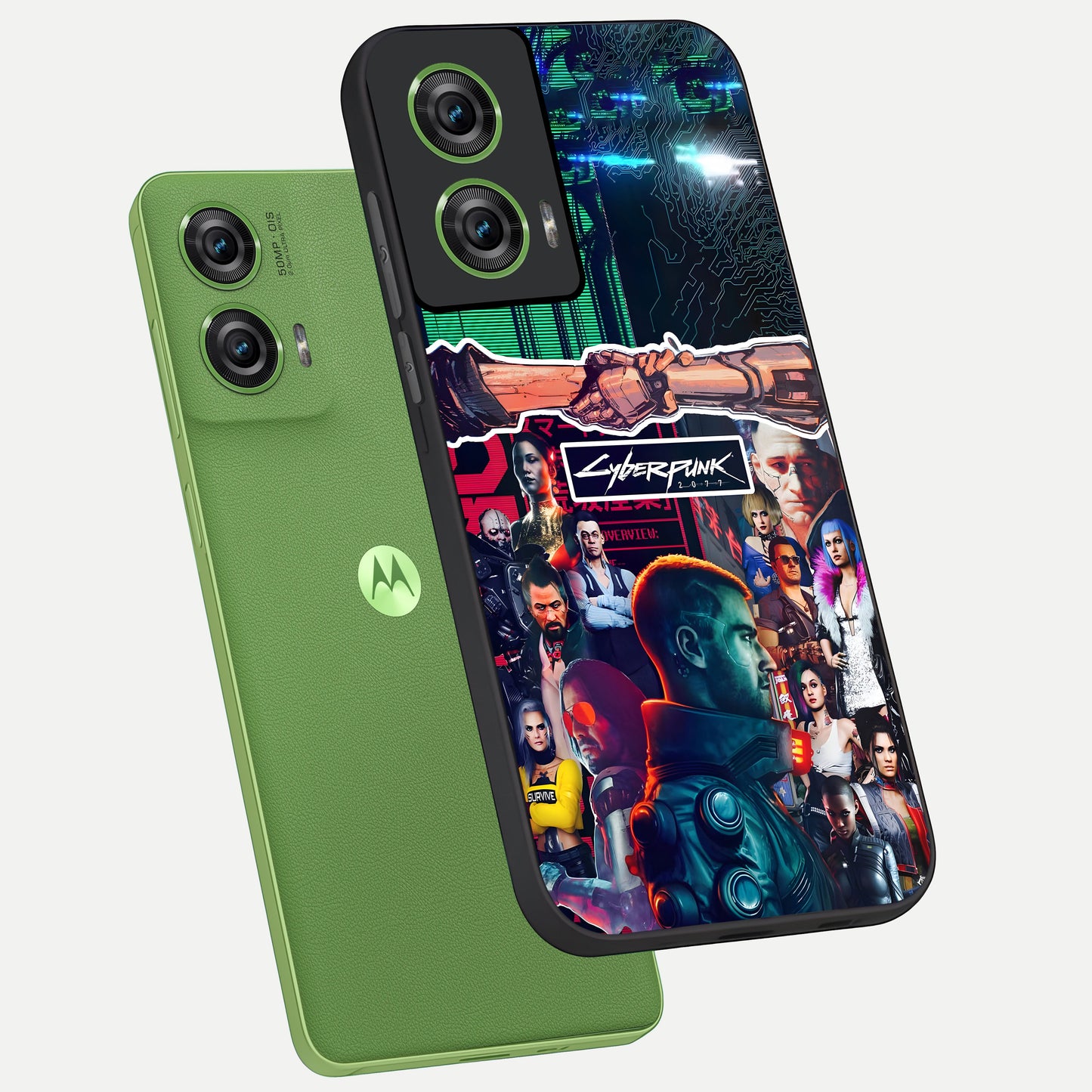  CYBERPUNK Legacy phone case For Moto Edge 50 Fusion showing premium glass back cover with detailed artwork