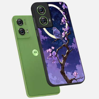  Celestial Bird Blossom phone case For Moto Edge 50 Fusion showing premium glass back cover with detailed artwork