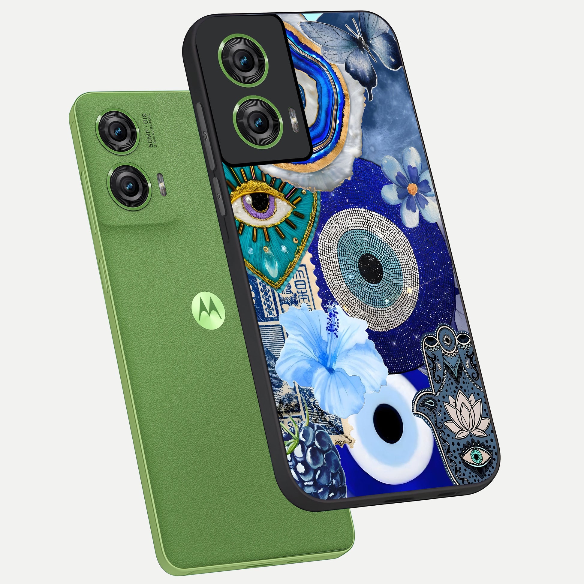  Celestial Blue Vision phone case For Moto Edge 50 Fusion showing premium glass back cover with detailed artwork