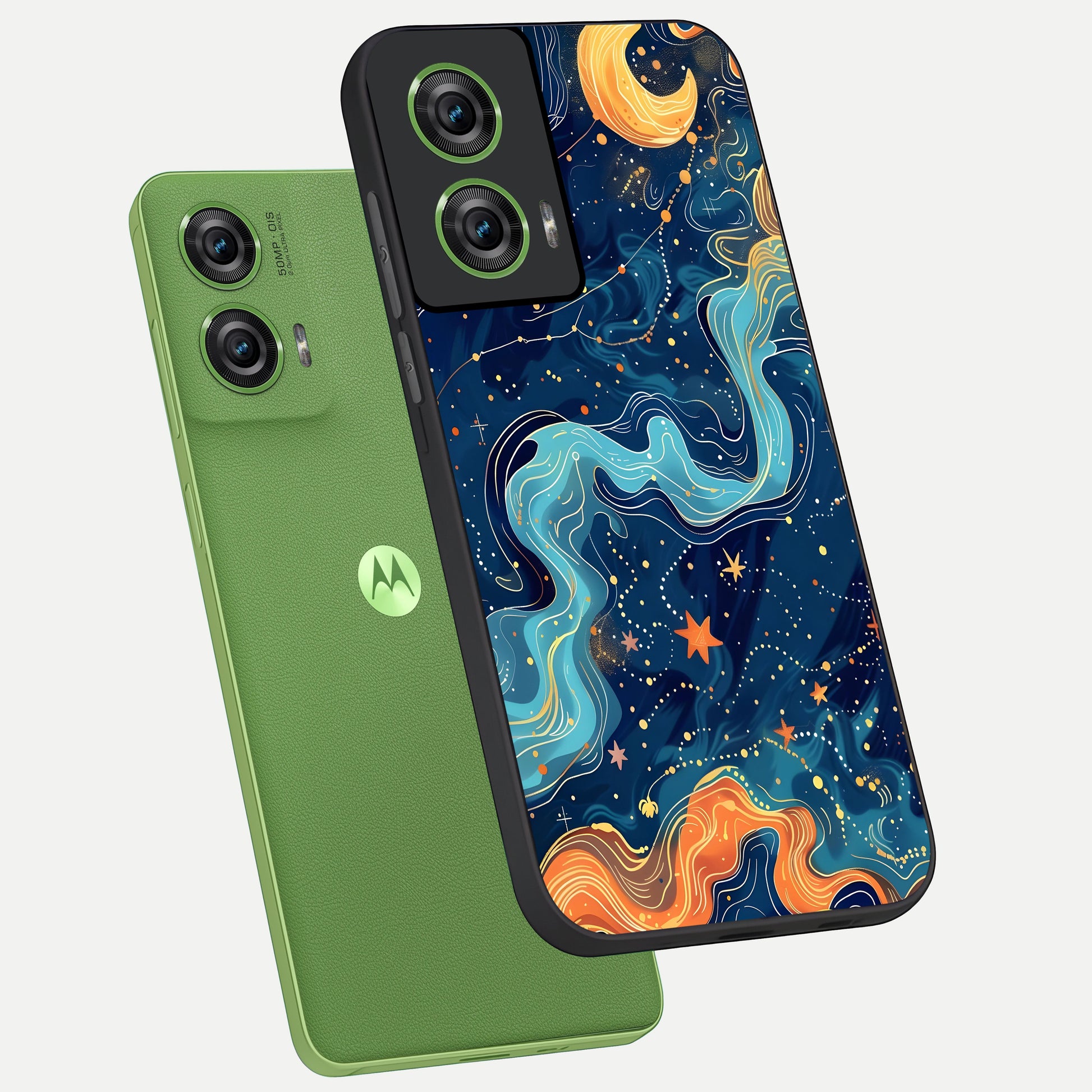  Celestial Dream Flow phone case For Moto Edge 50 Fusion showing premium glass back cover with detailed artwork