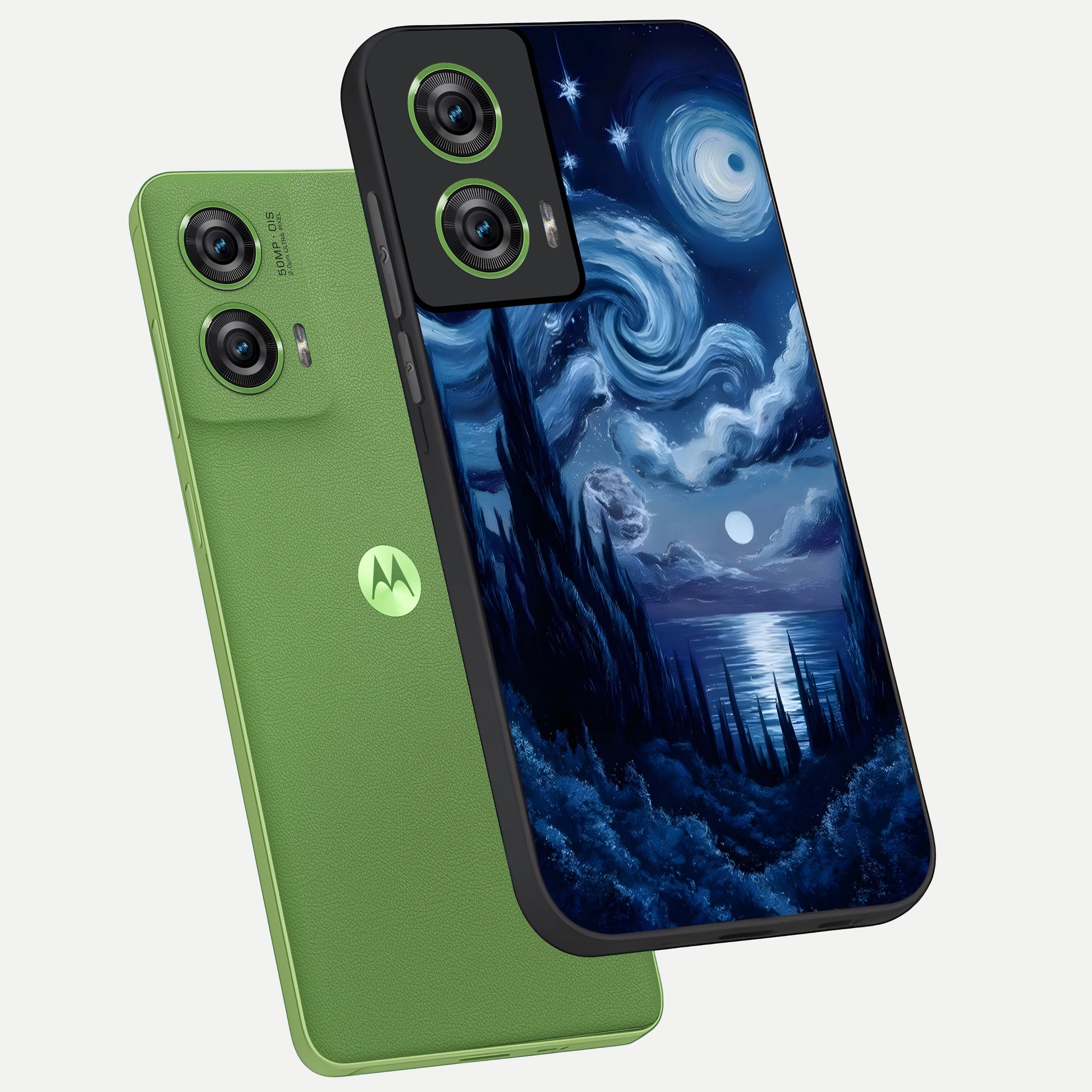  Celestial Dream Van Gogh phone case For Moto Edge 50 Fusion showing premium glass back cover with detailed artwork