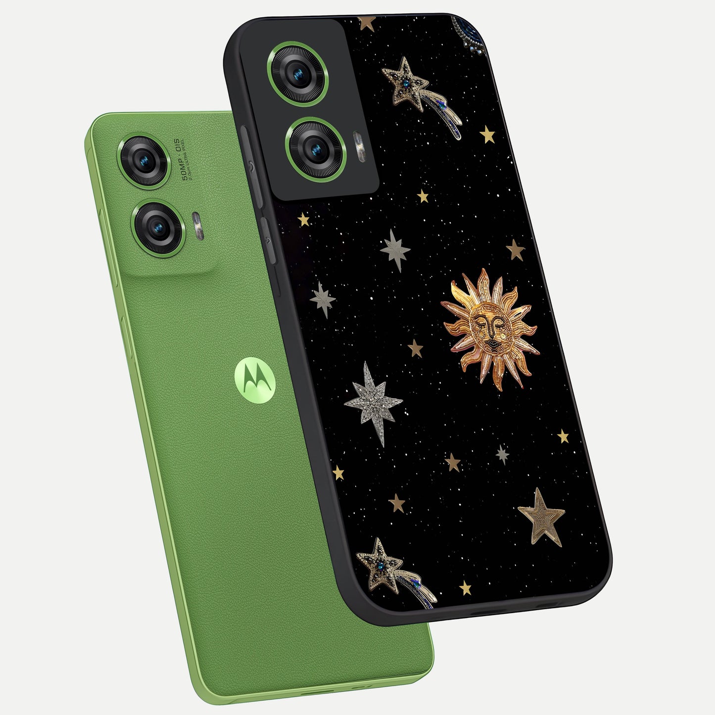  Celestial Moon With Stars phone case For Moto Edge 50 Fusion showing premium glass back cover with detailed artwork