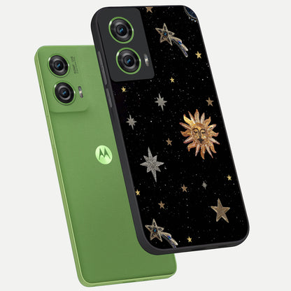  Celestial Moon With Stars phone case For Moto Edge 50 Fusion showing premium glass back cover with detailed artwork