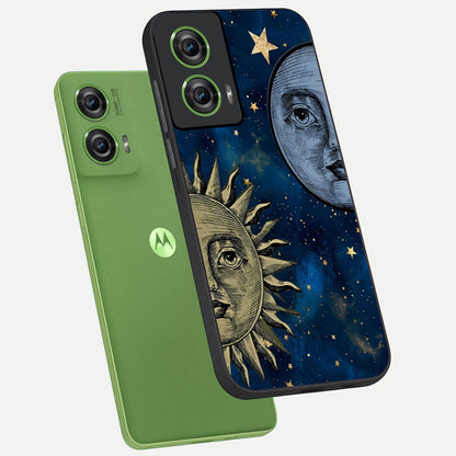  Celestial Moon With Sun phone case For Moto Edge 50 Fusion showing premium glass back cover with detailed artwork