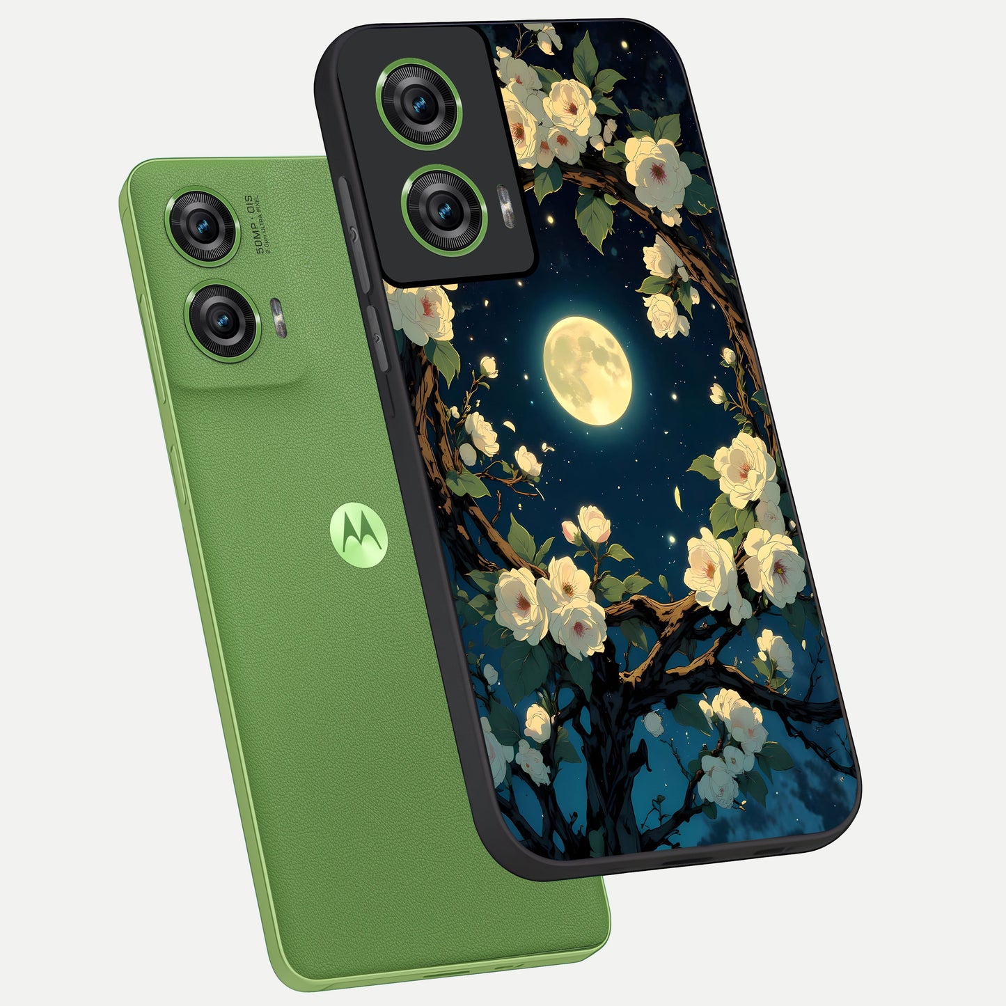  Celestial Moon And Flower phone case For Moto Edge 50 Fusion showing premium glass back cover with detailed artwork