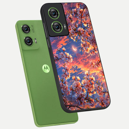  Celestial Sakura Sunset phone case For Moto Edge 50 Fusion showing premium glass back cover with detailed artwork