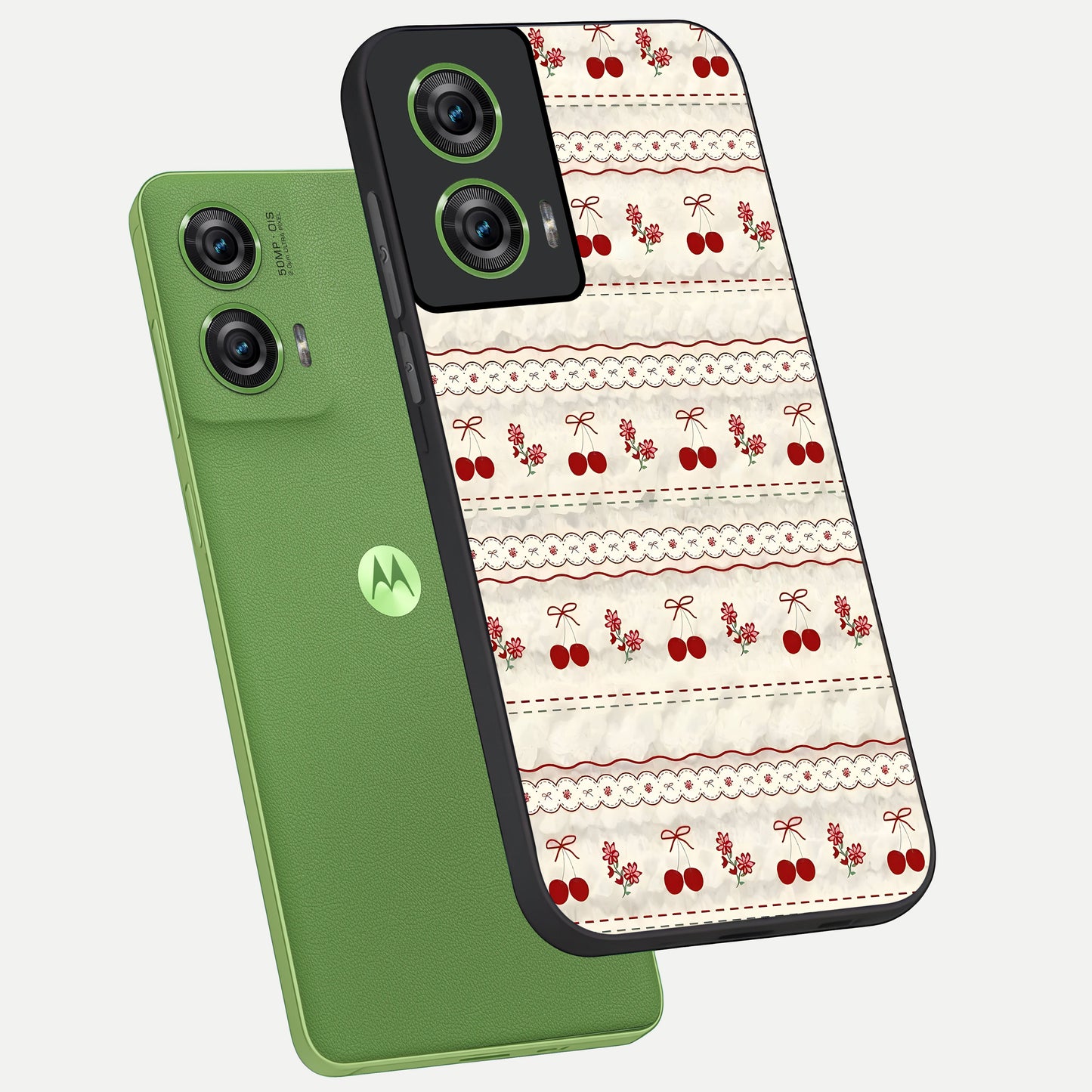  Cherry Bloom Charm phone case For Moto Edge 50 Fusion showing premium glass back cover with detailed artwork