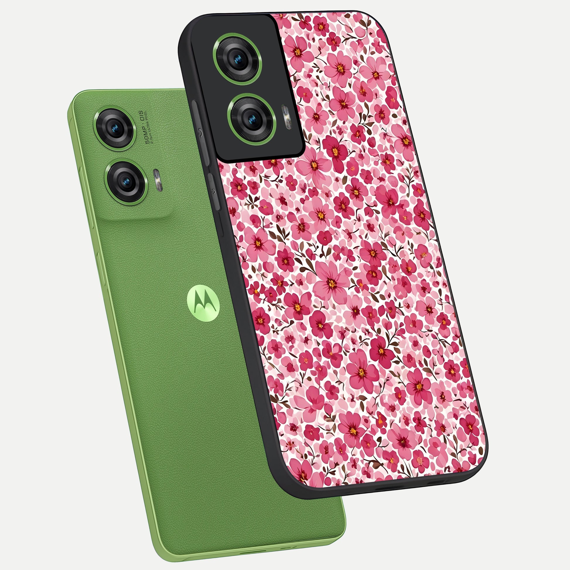  Cherry Blossom Charm phone case For Moto Edge 50 Fusion showing premium glass back cover with detailed artwork