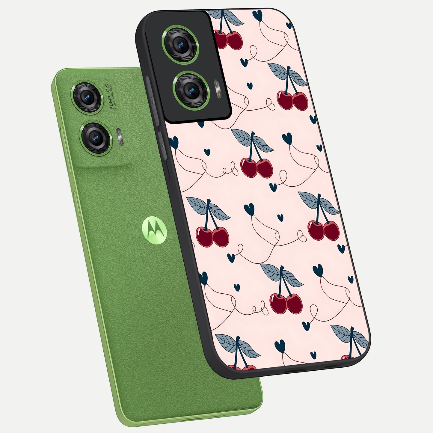 Cherry Heart Line phone case For Moto Edge 50 Fusion showing premium glass back cover with detailed artwork