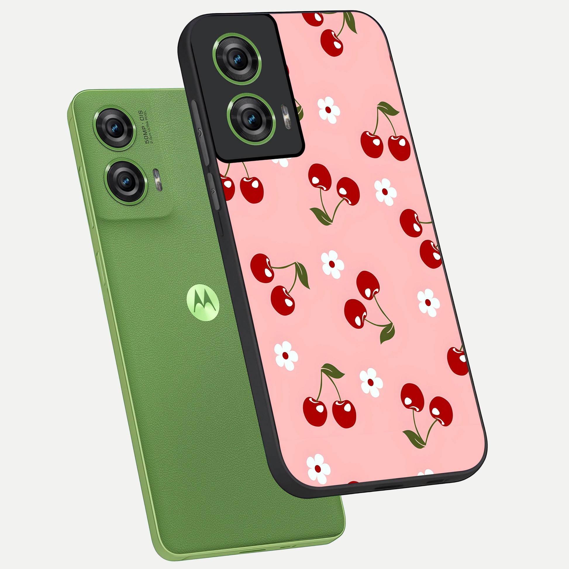  Cherry Love Mood phone case For Moto Edge 50 Fusion showing premium glass back cover with detailed artwork