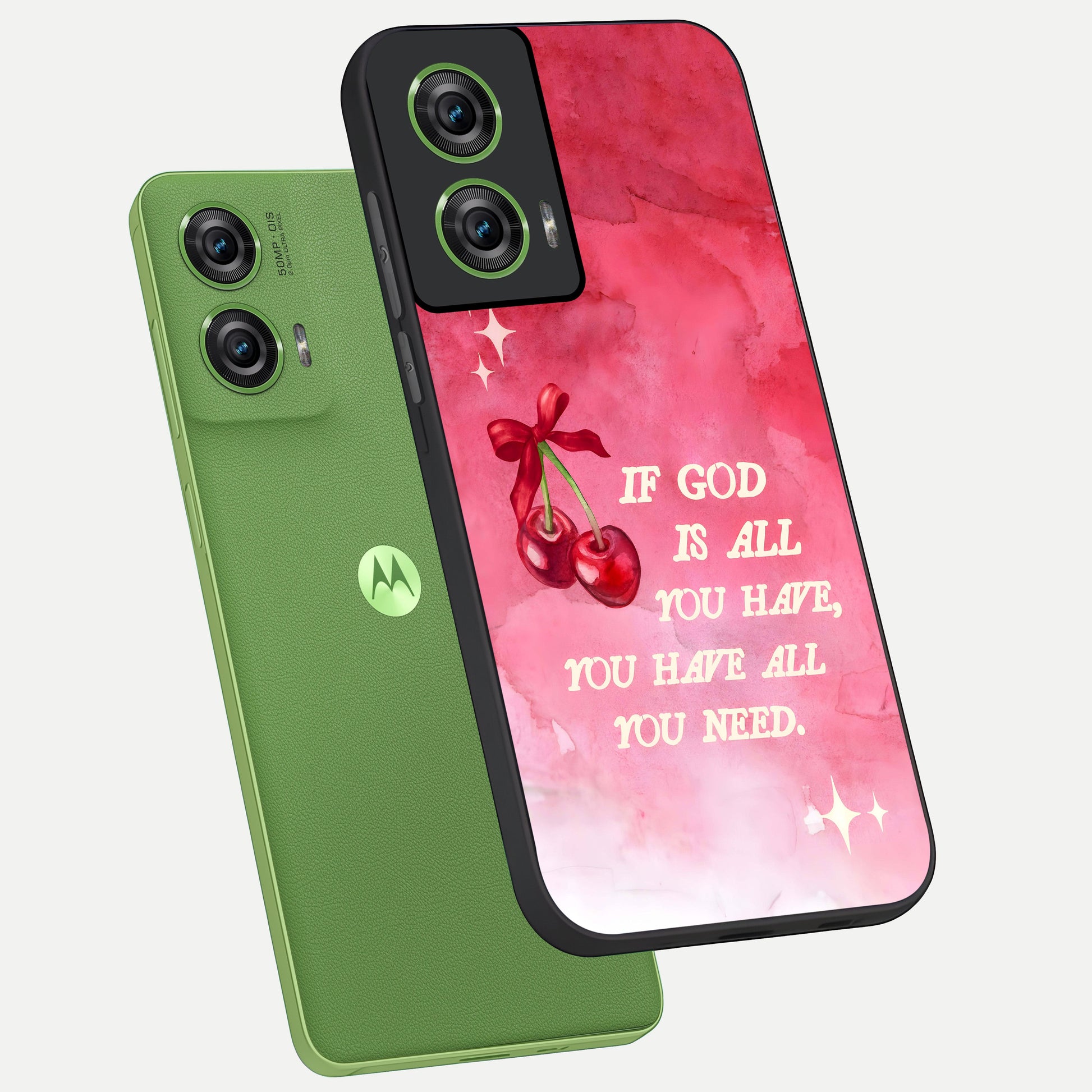  Cherry Quote phone case For Moto Edge 50 Fusion showing premium glass back cover with detailed artwork