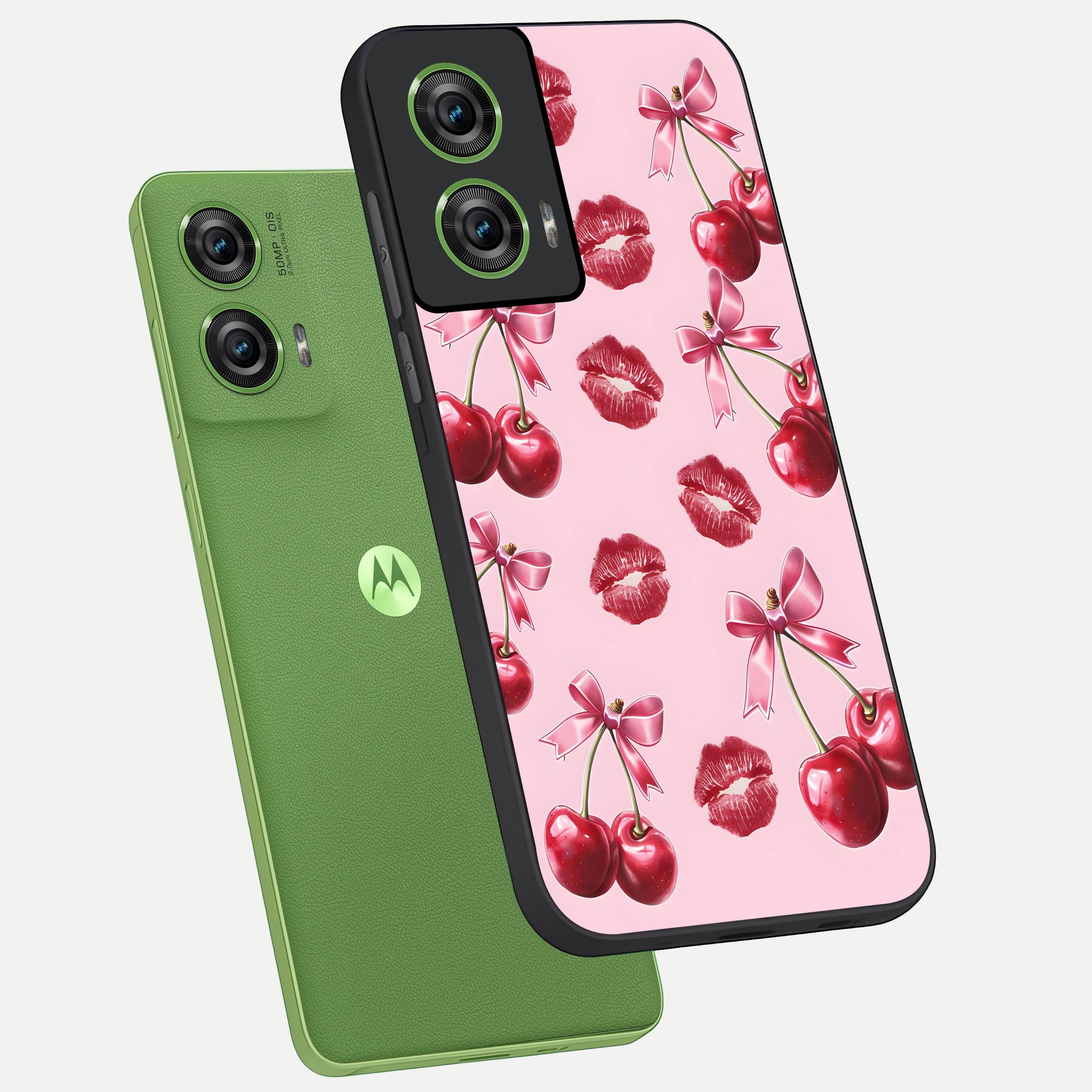  Cherry With Lips phone case For Moto Edge 50 Fusion showing premium glass back cover with detailed artwork