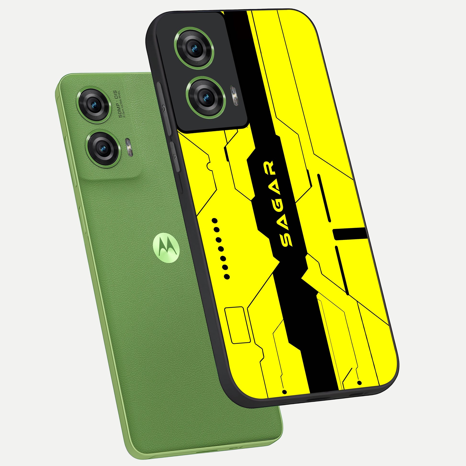  Circuit CYBERPUNK Custom Name phone case For Moto Edge 50 Fusion showing premium glass back cover with detailed artwork
