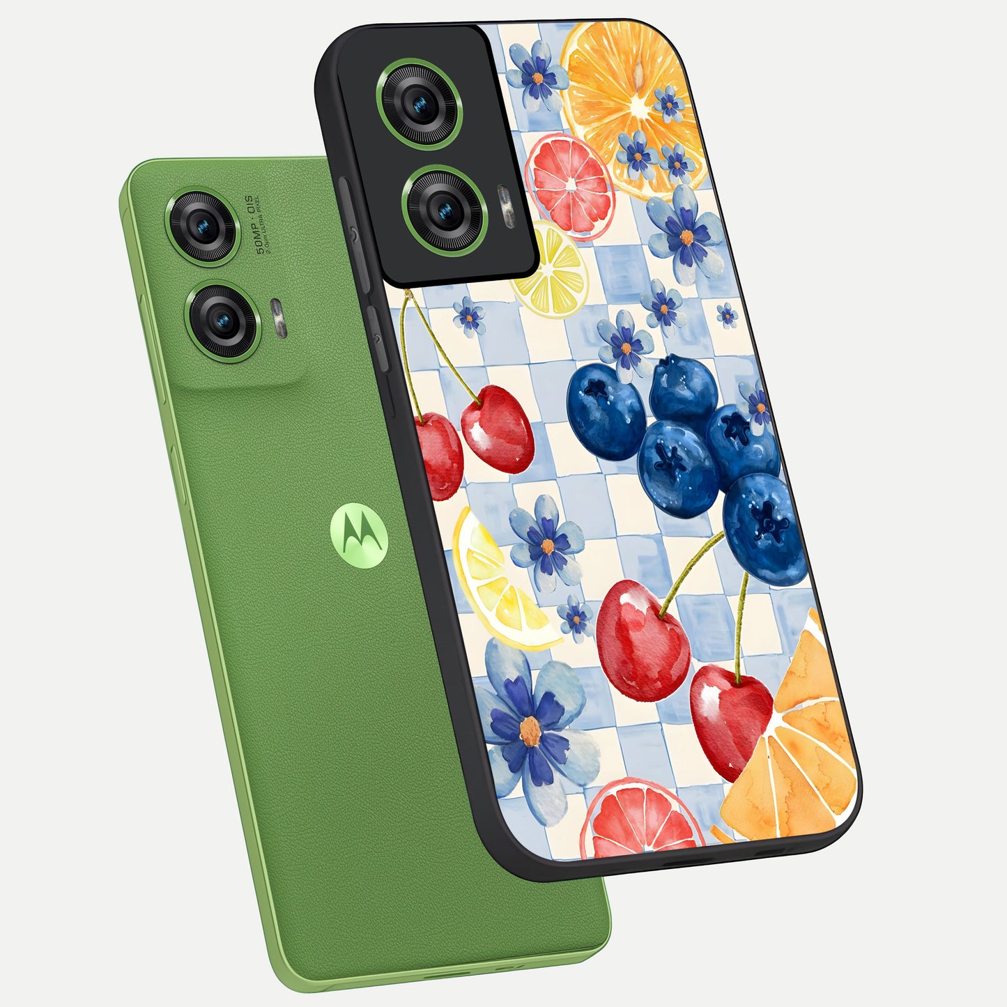  Citrus Bloom Joy phone case For Moto Edge 50 Fusion showing premium glass back cover with detailed artwork