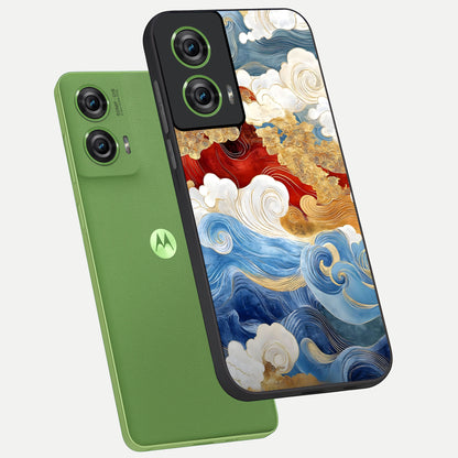 Colored Waves phone case For Moto Edge 50 Fusion showing premium glass back cover with detailed artwork