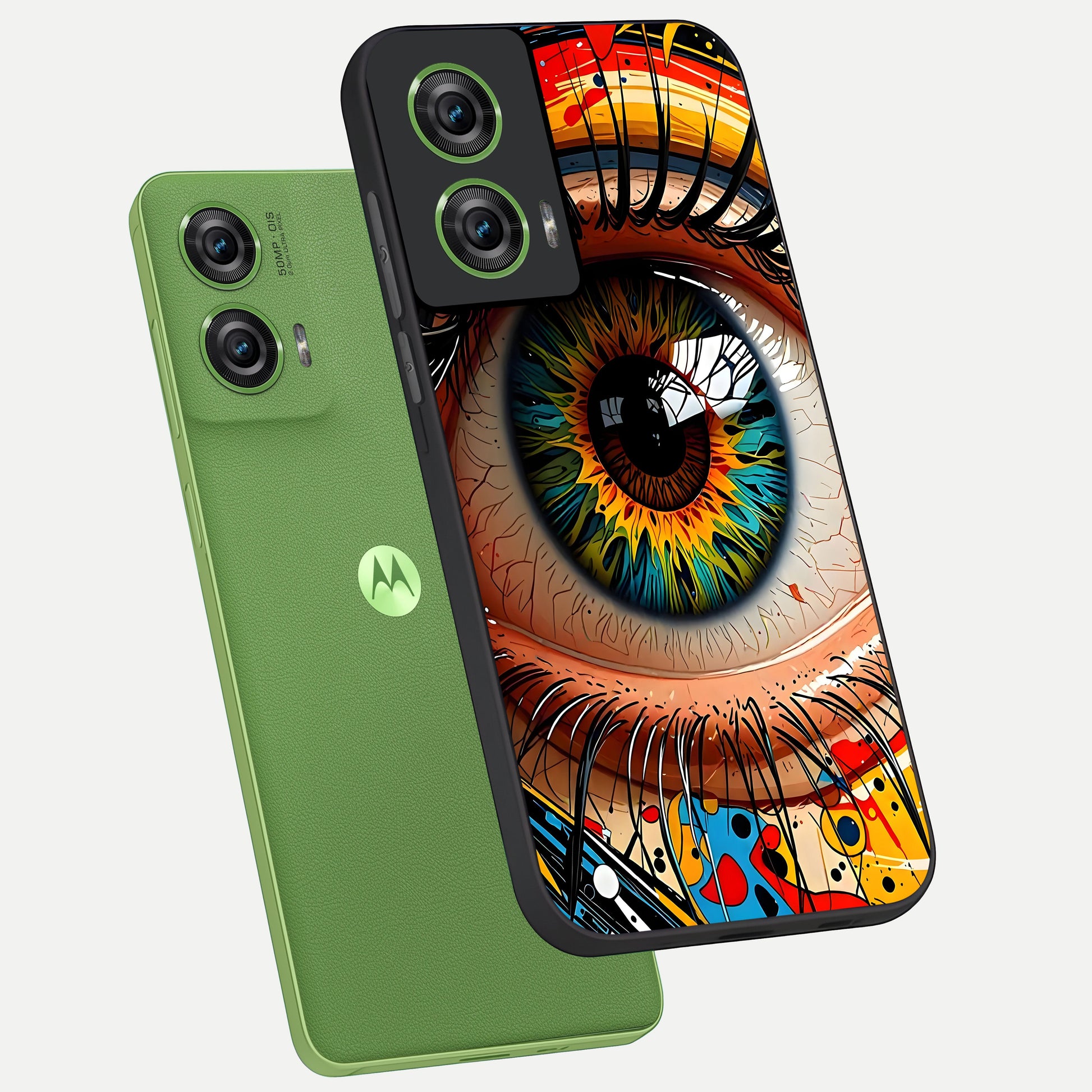  Colorful Eye phone case For Moto Edge 50 Fusion showing premium glass back cover with detailed artwork