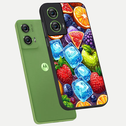  Colorful Fruits with Ice phone case For Moto Edge 50 Fusion showing premium glass back cover with detailed artwork