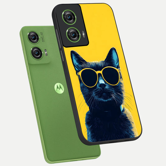  Cool Cat Vibes phone case For Moto Edge 50 Fusion showing premium glass back cover with detailed artwork