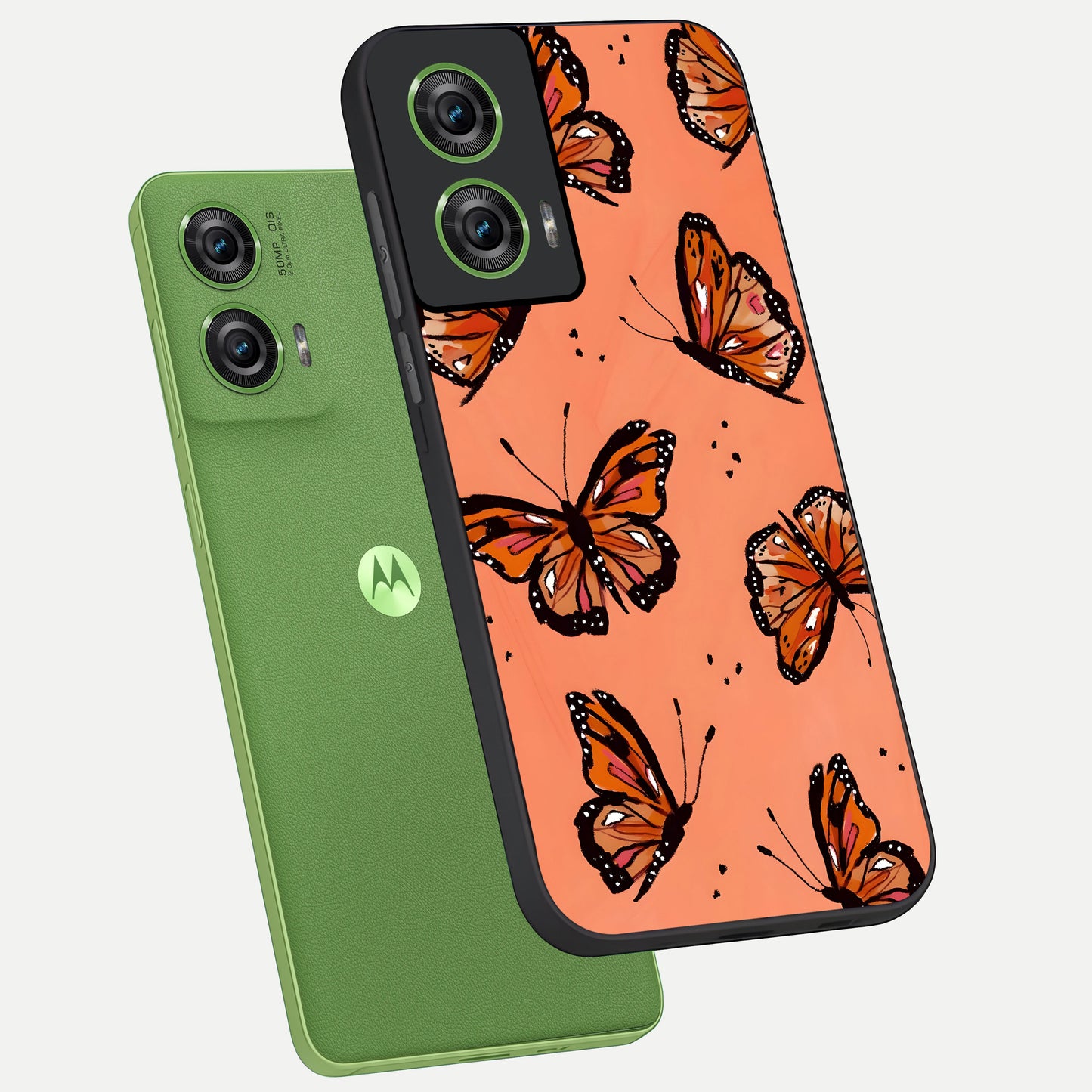  Coral Wing Butterfly phone case For Moto Edge 50 Fusion showing premium glass back cover with detailed artwork