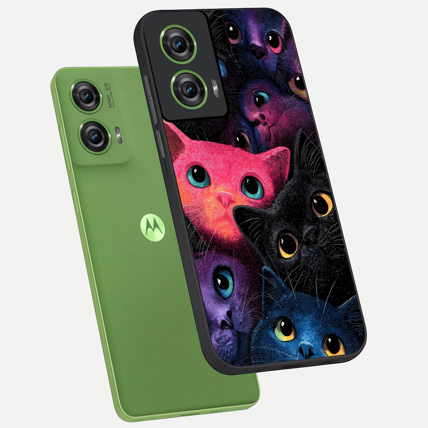  Cosmic Cats Dreams phone case For Moto Edge 50 Fusion showing premium glass back cover with detailed artwork