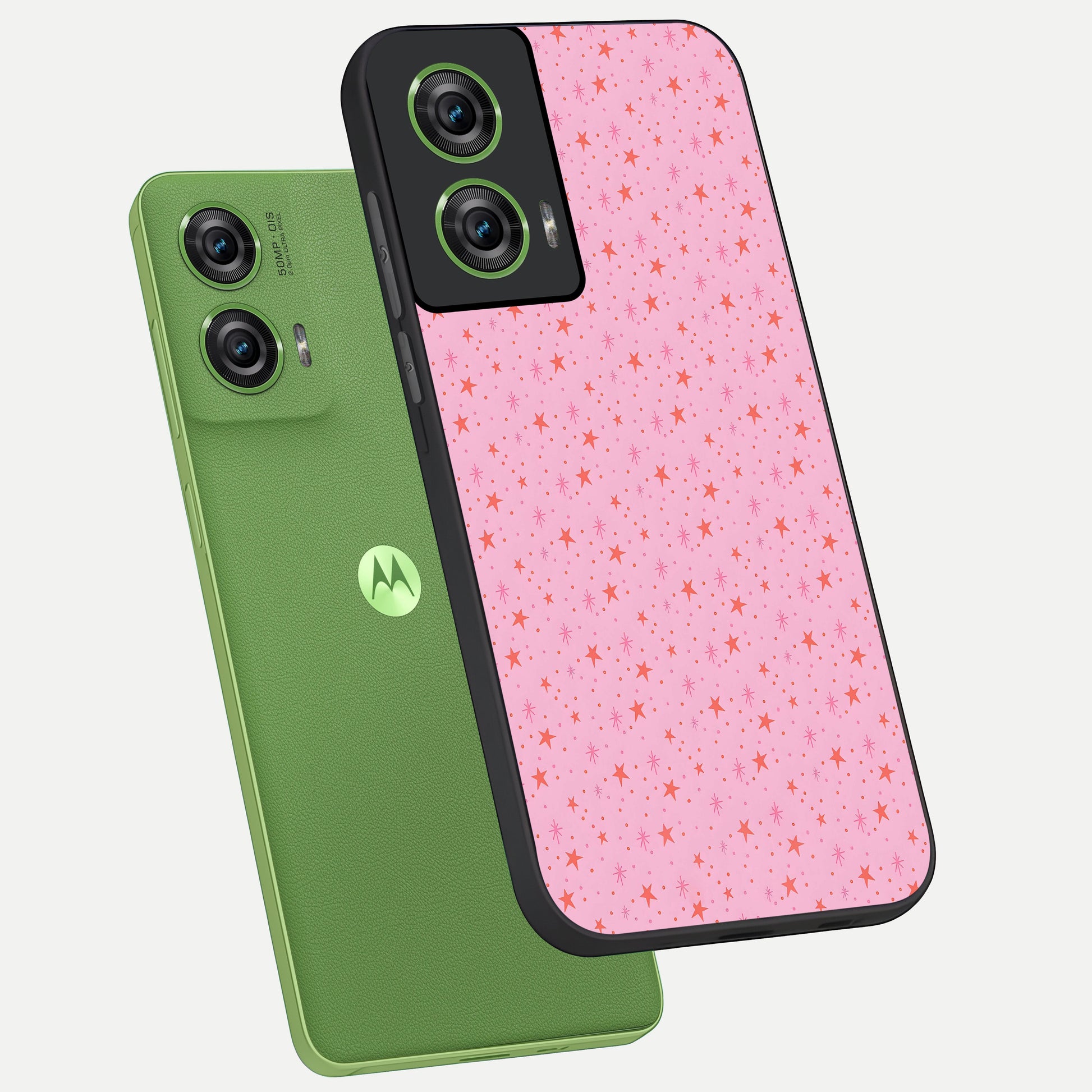  Cosmic Pink Sparkle phone case For Moto Edge 50 Fusion showing premium glass back cover with detailed artwork