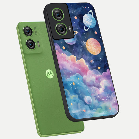  Cosmic Planet Dreams phone case For Moto Edge 50 Fusion showing premium glass back cover with detailed artwork