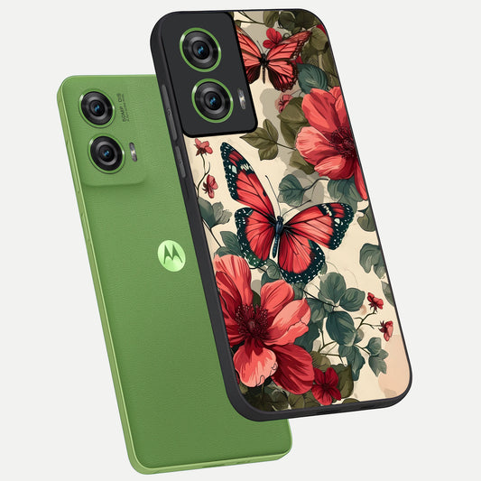  Crimson Butterfly Garden phone case For Moto Edge 50 Fusion showing premium glass back cover with detailed artwork