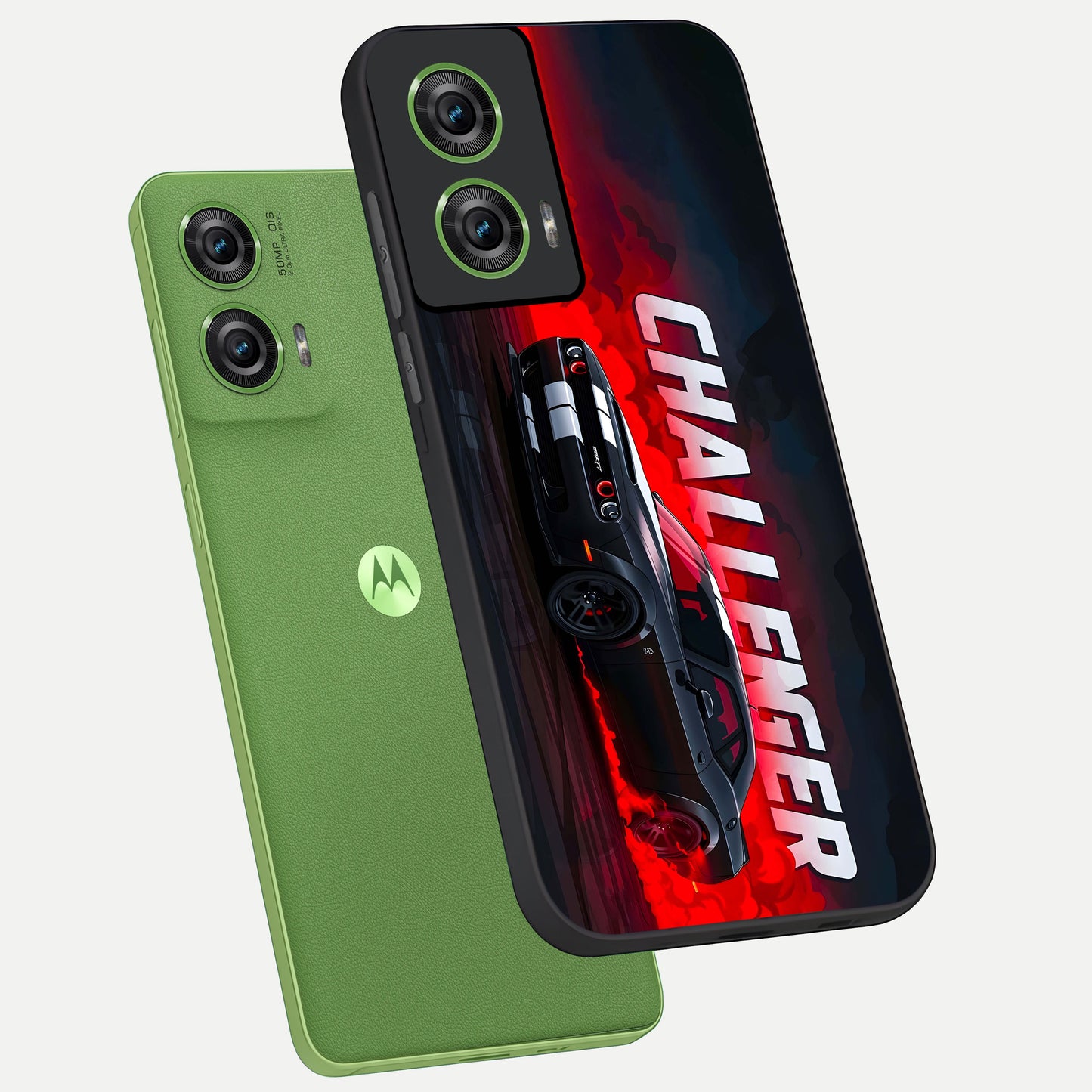 Crimson Challenger Fury phone case For Moto Edge 50 Fusion showing premium glass back cover with detailed artwork