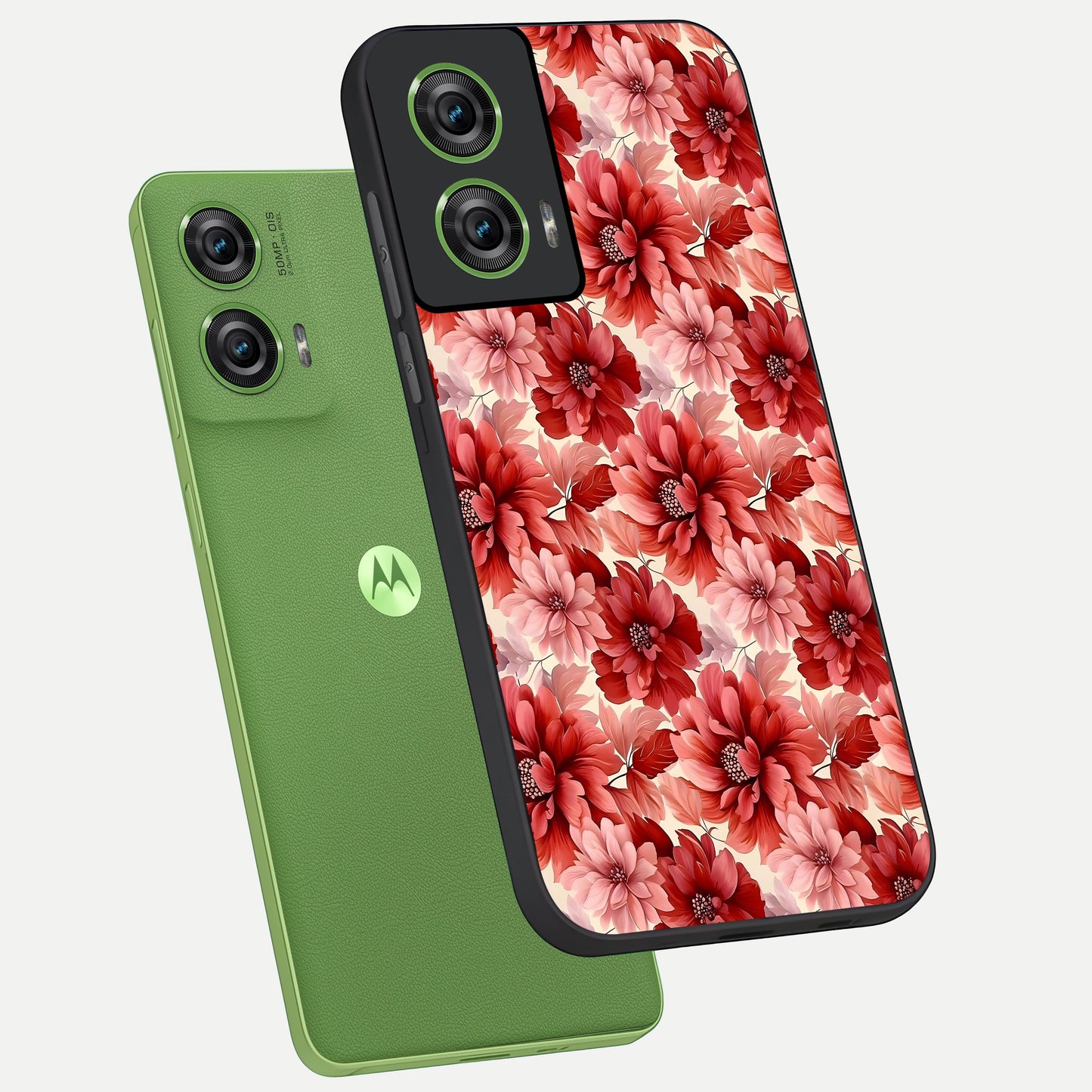  Crimson Love Petals phone case For Moto Edge 50 Fusion showing premium glass back cover with detailed artwork