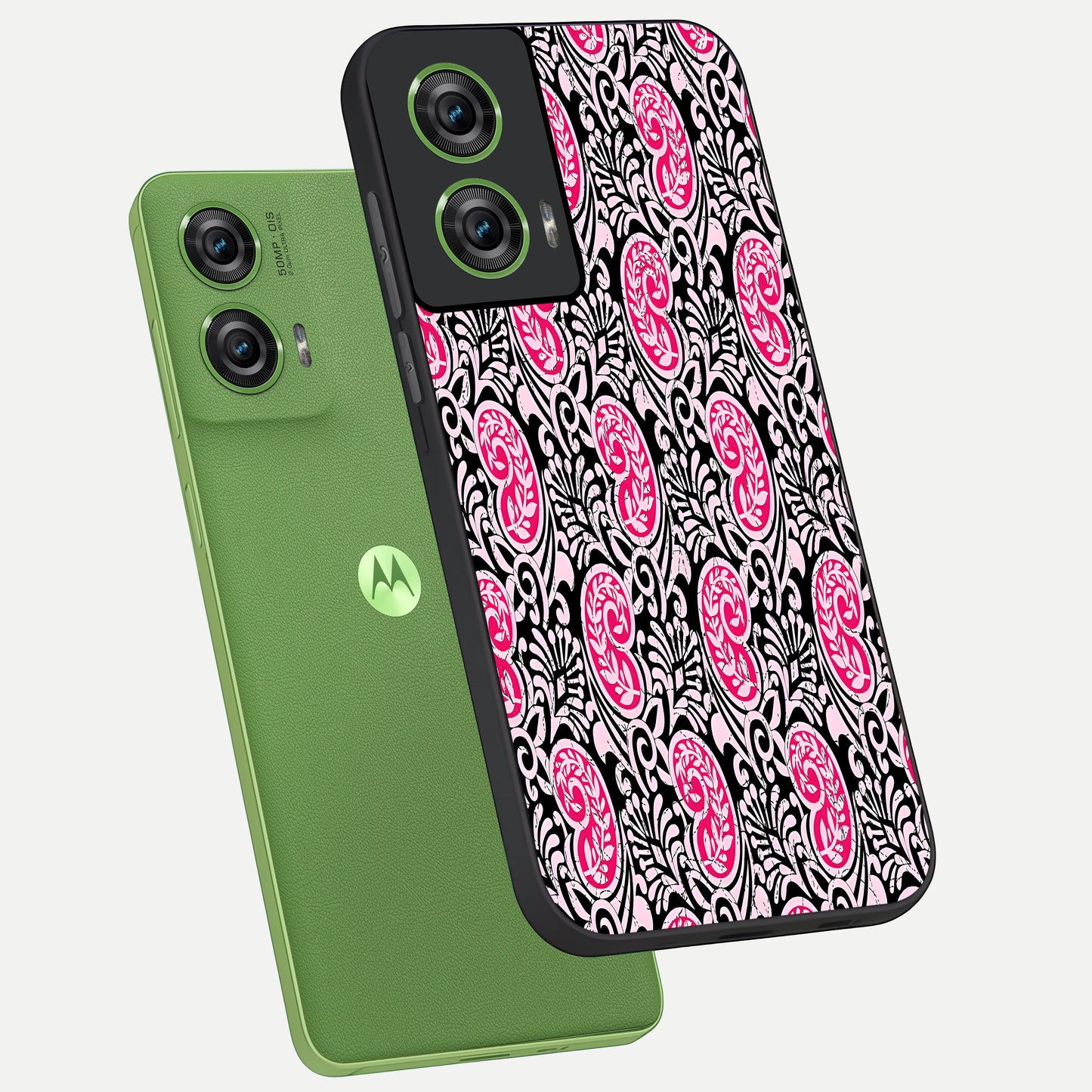  Crimson Paisley Charm phone case For Moto Edge 50 Fusion showing premium glass back cover with detailed artwork